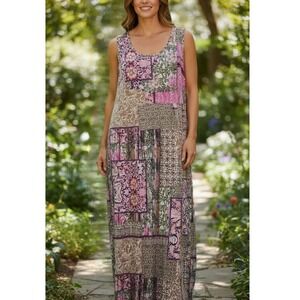 CHEZTU Womens‎ 20 Boho Patchwork Floral Maxi Dress Cottagecore Summer Sleeveless